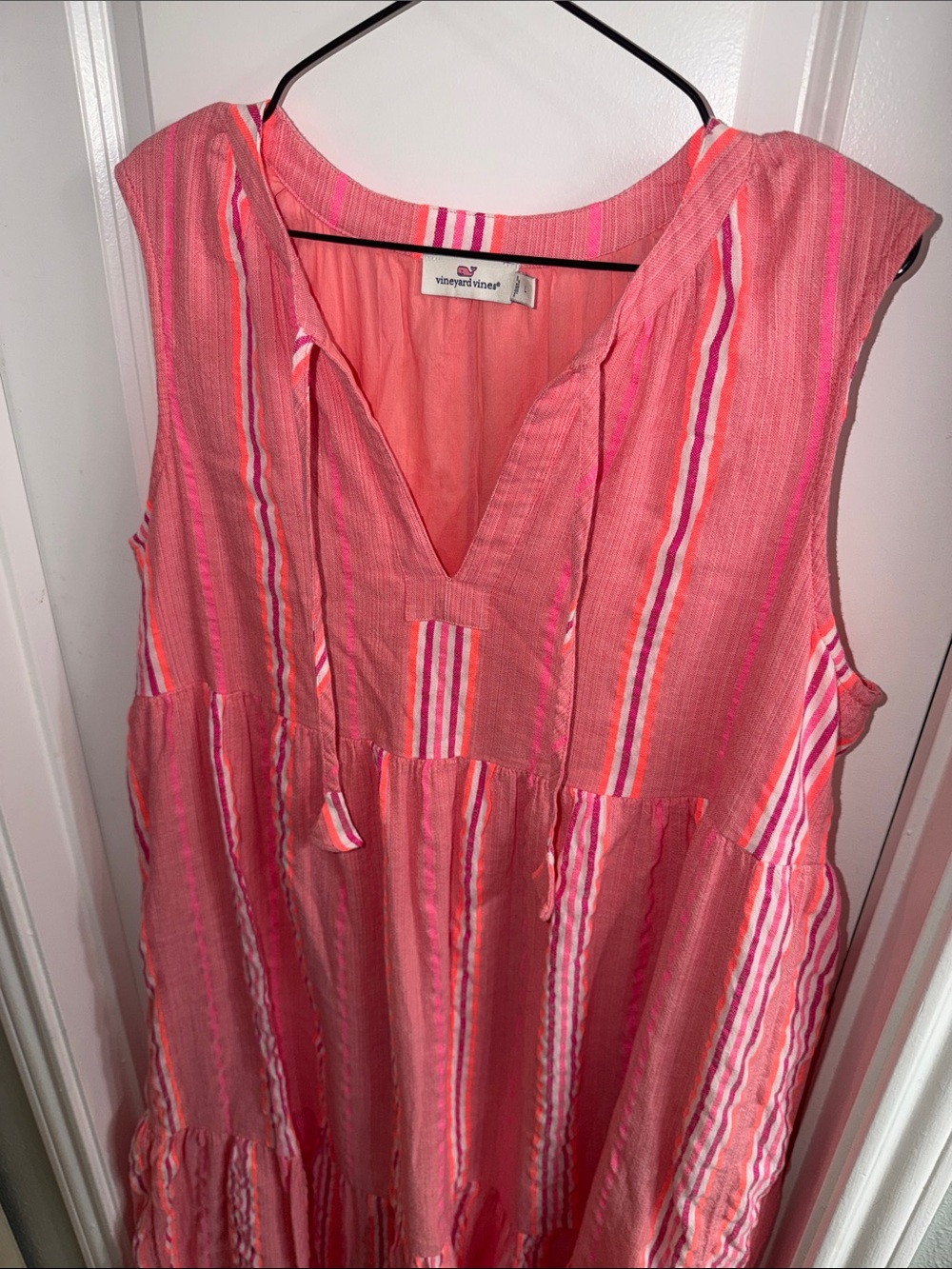 NWOT Vineyard Vines Striped Neon Pop Tiered Breezy Maxi Dress Size Large - Picture 8 of 10